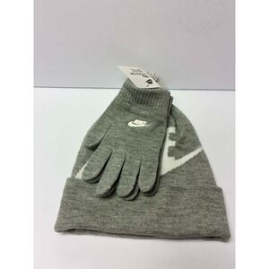 Nike Youth Hat & Gloves Set ~ Gray & White ~ Beanie ~ Size 8/20